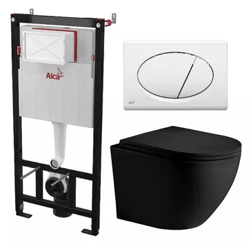 Комплект 3 в 1 инсталляция AlcaPlast + Унитаз подвесной Weltwasser WW Merzbach 043 MT-BL + кнопка белая