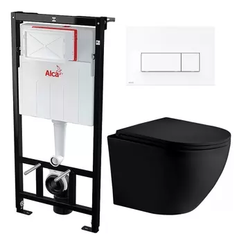 Комплект 3 в 1 инсталляция AlcaPlast + Унитаз подвесной Weltwasser WW Merzbach 043 MT-BL + кнопка белая