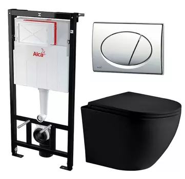 Комплект 3 в 1 инсталляция AlcaPlast + Унитаз подвесной Weltwasser WW Merzbach 043 MT-BL + кнопка хром