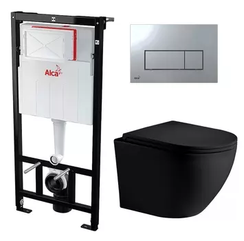 Комплект 3 в 1 инсталляция AlcaPlast + Унитаз подвесной Weltwasser WW Merzbach 043 MT-BL + кнопка хром