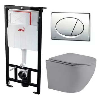 Комплект 3 в 1 инсталляция AlcaPlast + Унитаз подвесной Weltwasser WW Merzbach 043 MT-GR + кнопка хром