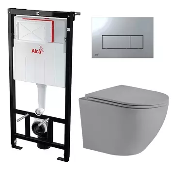 Комплект 3 в 1 инсталляция AlcaPlast + Унитаз подвесной Weltwasser WW Merzbach 043 MT-GR + кнопка хром