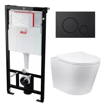 Комплект 3 в 1 инсталляция AlcaPlast + Унитаз Vincea Piatti VT1-11 + черная кнопка