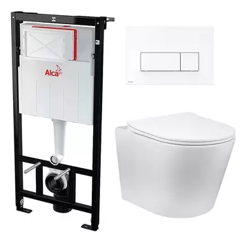 Комплект 3 в 1 инсталляция AlcaPlast + Унитаз Vincea Piatti VT1-11 + кнопка белая