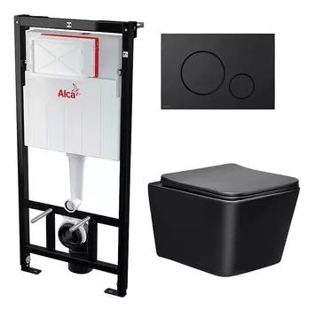 Комплект 3 в 1 инсталляция AlcaPlast + Унитаз Vincea Q-Line VT1-12MB + черная кнопка