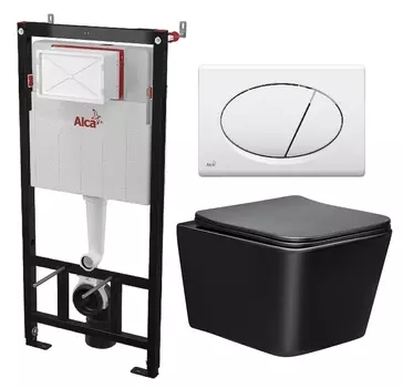Комплект 3 в 1 инсталляция AlcaPlast + Унитаз Vincea Q-Line VT1-12MB + кнопка белая