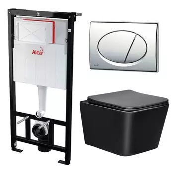 Комплект 3 в 1 инсталляция AlcaPlast + Унитаз Vincea Q-Line VT1-12MB + кнопка хром