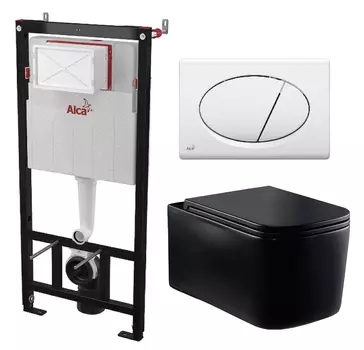 Комплект 3 в 1 инсталляция AlcaPlast + Унитаз Vincea Ultra Rimless VT1-32MB + кнопка белая