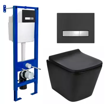 Комплект 3 в 1 инсталляция Berges Atom Line 410 + Подвесной унитаз WeltWasser Gelbach 041 MT-BL + кнопка черная, хром 040342+10000008262