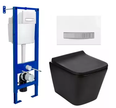 Комплект 3 в 1 инсталляция Berges Atom Line 410 + Подвесной унитаз WeltWasser Gelbach 041 MT-BL + кнопка белая, хром 040341+10000008262