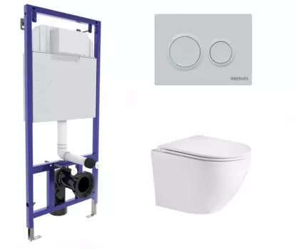 Комплект 3 в 1 инсталляция Berges Novum O4 + Подвесной унитаз WeltWasser Merzbach 043 GL-WT с кнопкой белой