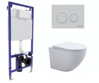 Комплект 3 в 1 инсталляция Berges Novum O4 + Подвесной унитаз SinteSi EVI с кнопкой белой