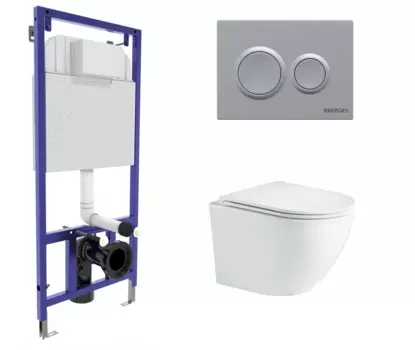 Комплект 3 в 1 инсталляция Berges Novum O2 + Подвесной унитаз WeltWasser Merzbach 043 GL-WT с кнопкой матовой хром