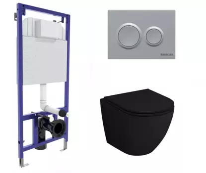 Комплект 3 в 1 инсталляция Berges Novum O2 + Унитаз подвесной Grossman GR-4455BMS черный с кнопкой матовой хром