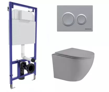 Комплект 3 в 1 инсталляция Berges Novum O2 + Унитаз подвесной Weltwasser WW Merzbach 043 MT-GR серый с кнопкой матовой хром