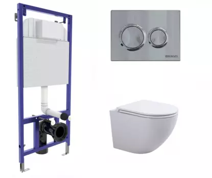 Комплект 3 в 1 инсталляция Berges Novum O3 + Подвесной унитаз SinteSi EVI с кнопкой глянцевой хром