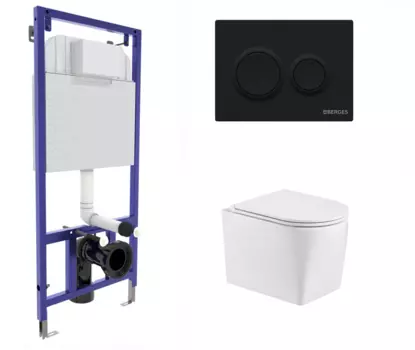 Комплект 3 в 1 инсталляция Berges Novum O5 + Унитаз подвесной WeltWasser Nesenbach 004 GL-WT с кнопкой черной