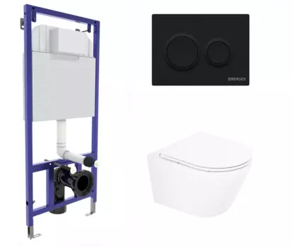 Комплект 3 в 1 инсталляция Berges Novum O5 + Унитаз подвесной BelBagno Tre BB8001CHR/SC с кнопкой черной