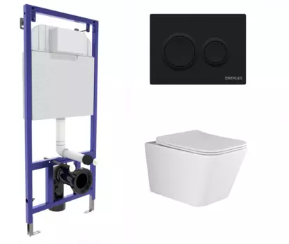 Комплект 3 в 1 инсталляция Berges Novum O5 + Унитаз подвесной Ceramica Nova Metric Rimless CN3007 с кнопкой черной
