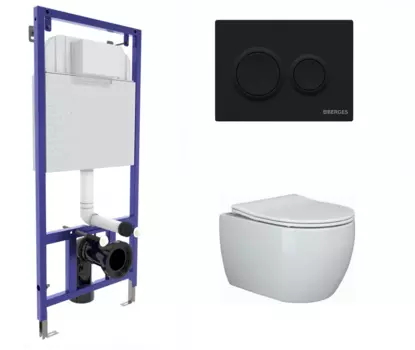 Комплект 3 в 1 инсталляция Berges Novum O5 + Унитаз подвесной Ceramica Nova Play CN3001 с кнопкой черной