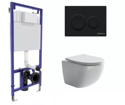 Комплект 3 в 1 инсталляция Berges Novum O5 + Унитаз подвесной Ceramica Nova Forma CN3009 с кнопкой черной
