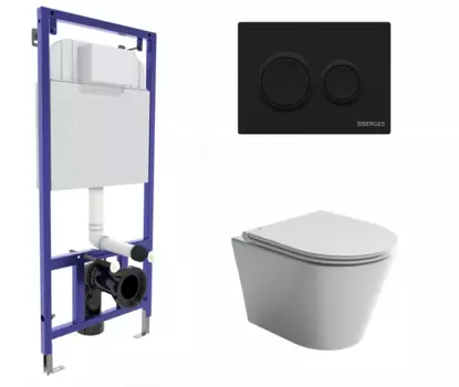 Комплект 3 в 1 инсталляция Berges Novum O5 + Унитаз подвесной Ceramica Nova Forma CN3011 с кнопкой черной