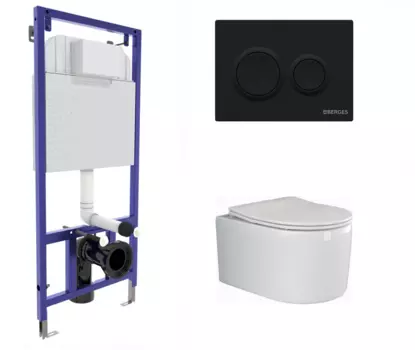 Комплект 3 в 1 инсталляция Berges Novum O5 + Унитаз подвесной Ceramica Nova Moments CN3003 с кнопкой черной