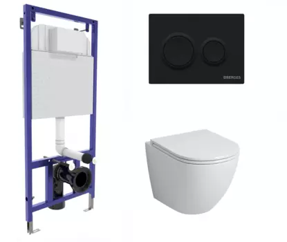 Комплект 3 в 1 инсталляция Berges Novum O5 + Унитаз подвесной Grossman GR-4455S с кнопкой черной