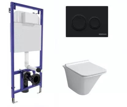 Комплект 3 в 1 инсталляция Berges Novum O5 + Унитаз подвесной Grossman GR-4413S с кнопкой черной