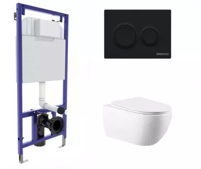 Комплект 3 в 1 инсталляция Berges Novum O5 + Унитаз подвесной Vincea Evo VT1-34 с кнопкой черной