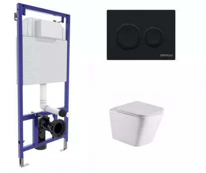 Комплект 3 в 1 инсталляция Berges Novum O5 + Подвесной унитаз WeltWasser Gelbach 043 GL-WT с кнопкой черной