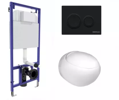 Комплект 3 в 1 инсталляция Berges Novum O5 + Подвесной унитаз WeltWasser Jeckenbach с кнопкой черной