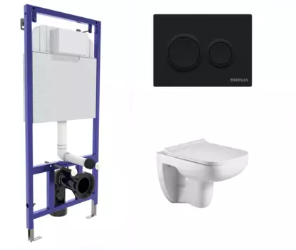 Комплект 3 в 1 инсталляция Berges Novum O5 + Подвесной унитаз WeltWasser Kehlbach 004 GL-WT с кнопкой черной