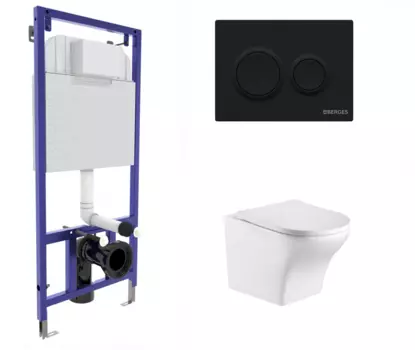 Комплект 3 в 1 инсталляция Berges Novum O5 + Подвесной унитаз WeltWasser Odenbach 004 GL-WT с кнопкой черной
