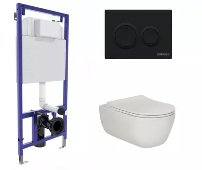 Комплект 3 в 1 инсталляция Berges Novum O5 + Унитаз подвесной Berges Wasserhaus Ego XL 082118 с кнопкой черной