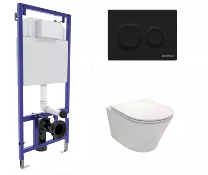 Комплект 3 в 1 инсталляция Berges Novum O5 + Унитаз подвесной Jacob Delafon Rodin + EDY102-00 с кнопкой черной