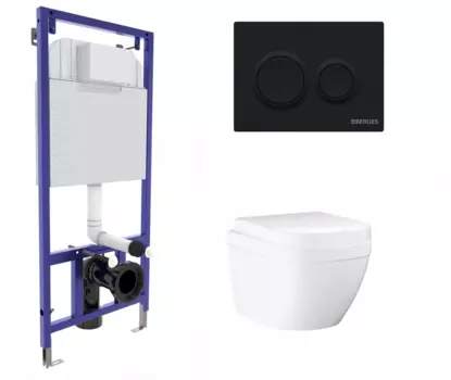 Комплект 3 в 1 инсталляция Berges Novum O5 + Унитаз подвесной Grohe Euro Ceramic 39206000 с кнопкой черной