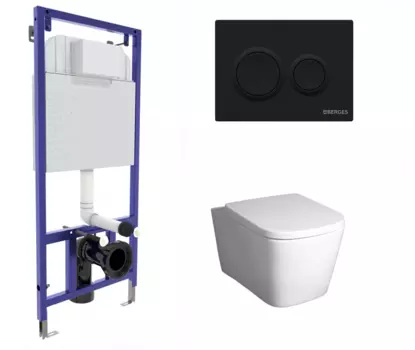 Комплект 3 в 1 инсталляция Berges Novum O5 + Унитаз подвесной BelBagno Albano BB120CHR с кнопкой черной