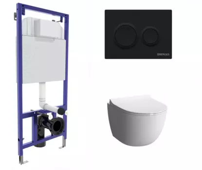 Комплект 3 в 1 инсталляция Berges Novum O5 + Унитаз подвесной VitrA Sento 7748В003-0075 с кнопкой черной