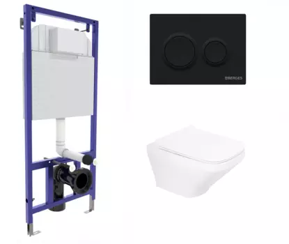 Комплект 3 в 1 инсталляция Berges Novum O5 + Унитаз подвесной BelBagno Sela BB3201CHR с кнопкой черной