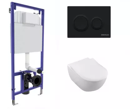 Комплект 3 в 1 инсталляция Berges Novum O5 + Унитаз подвесной Villeroy & Boch Subway 2.0 5614R201 с кнопкой черной
