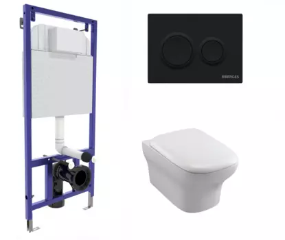 Комплект 3 в 1 инсталляция Berges Novum O5 + Унитаз подвесной Jacob Delafon Vox EDM102-00 с кнопкой черной