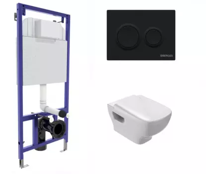 Комплект 3 в 1 инсталляция Berges Novum O5 + Унитаз подвесной Jacob Delafon Struktura EDE102-00 с кнопкой черной