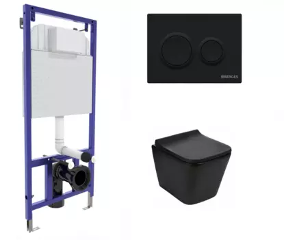 Комплект 3 в 1 инсталляция Berges Novum O5 + Подвесной унитаз WeltWasser Gelbach 041 MT-BL черный с кнопкой черной