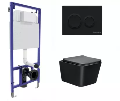 Комплект 3 в 1 инсталляция Berges Novum O5 + Подвесной унитаз Vincea Q-Line VT1-12MB черный с кнопкой черной