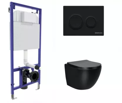 Комплект 3 в 1 инсталляция Berges Novum O5 + Подвесной унитаз Vincea Globo VT1-14MB черный с кнопкой черной