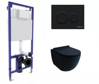 Комплект 3 в 1 инсталляция Berges Novum O5 + Унитаз подвесной Esbano Garcia черный с кнопкой черной