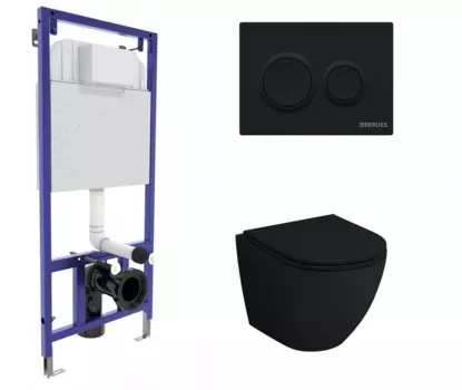 Комплект 3 в 1 инсталляция Berges Novum O5 + Унитаз подвесной Grossman GR-4455BMS черный с кнопкой черной