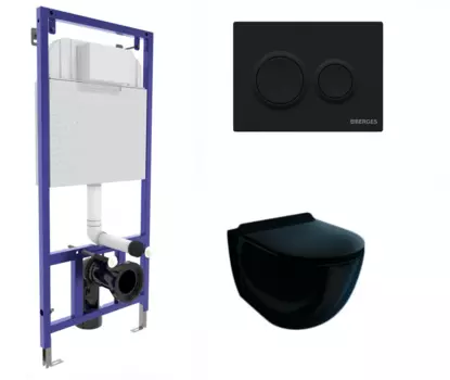 Комплект 3 в 1 инсталляция Berges Novum O5 + Унитаз подвесной Esbano Garcia ESUPGARCB черный с кнопкой черной