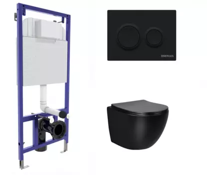 Комплект 3 в 1 инсталляция Berges Novum O5 + Подвесной унитаз Vincea Globo VT1-14SMB черный с кнопкой черной